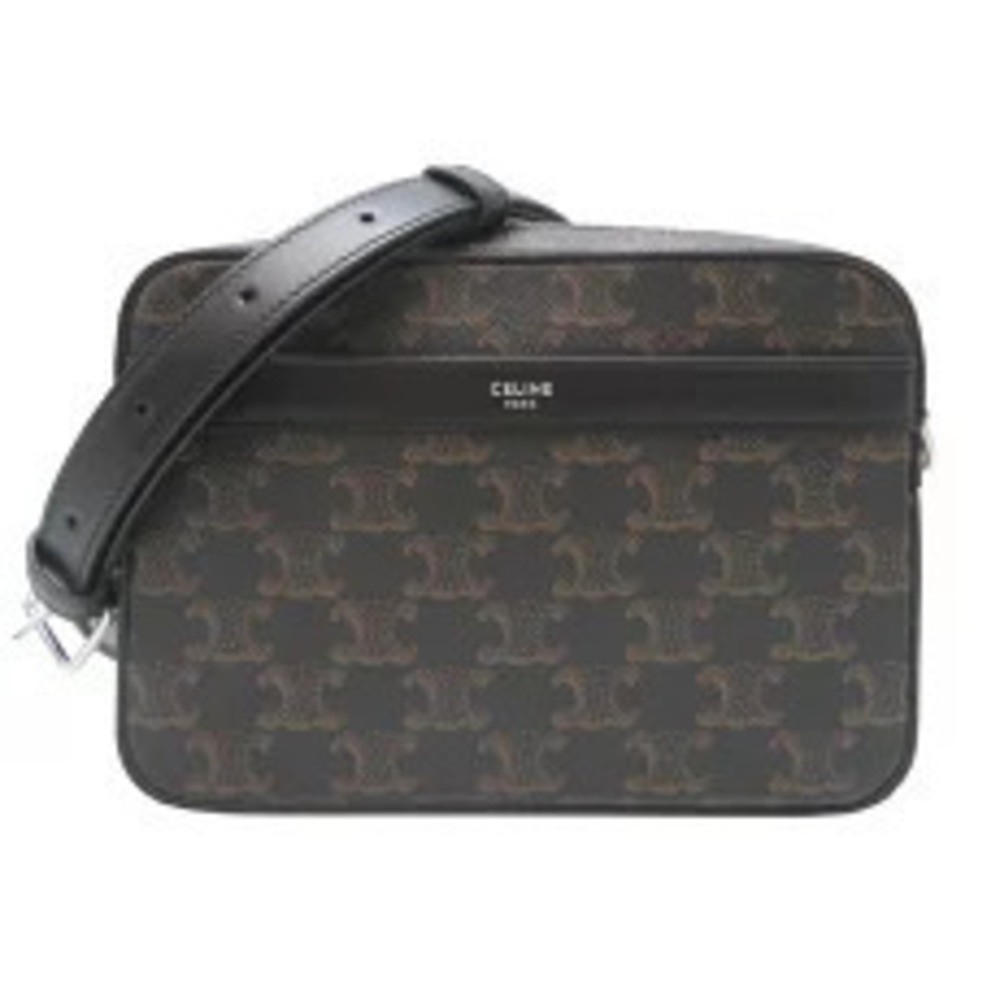 Celine Triomphe Messenger Shoulder Bag Leather Black